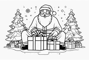 Santa giving gifts to kids tattoo idea