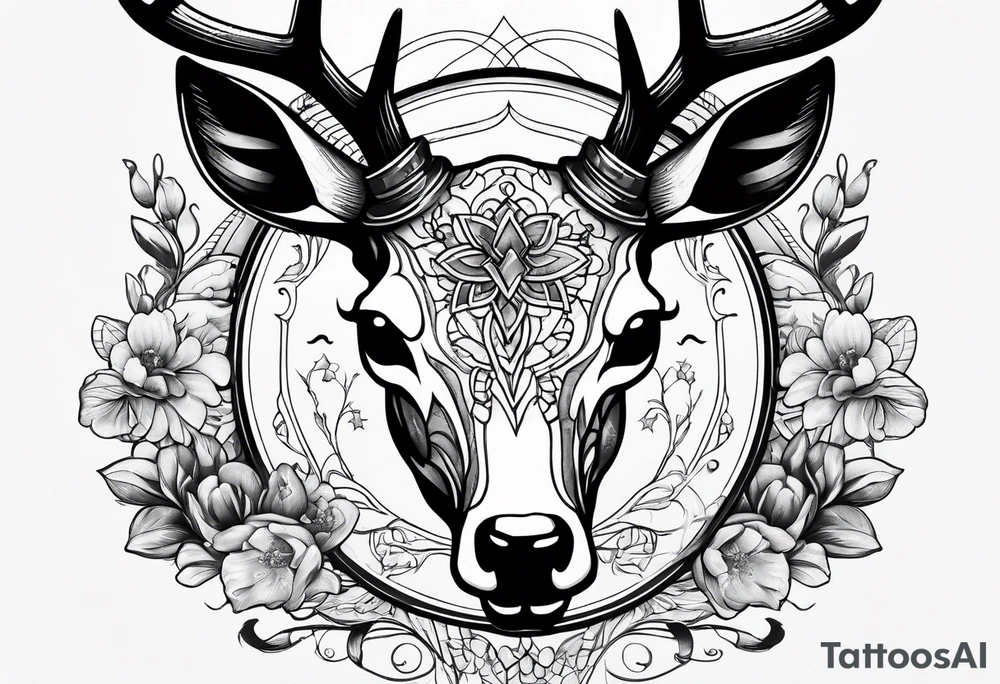 Deer skull with awareness ribbon tattoo idea