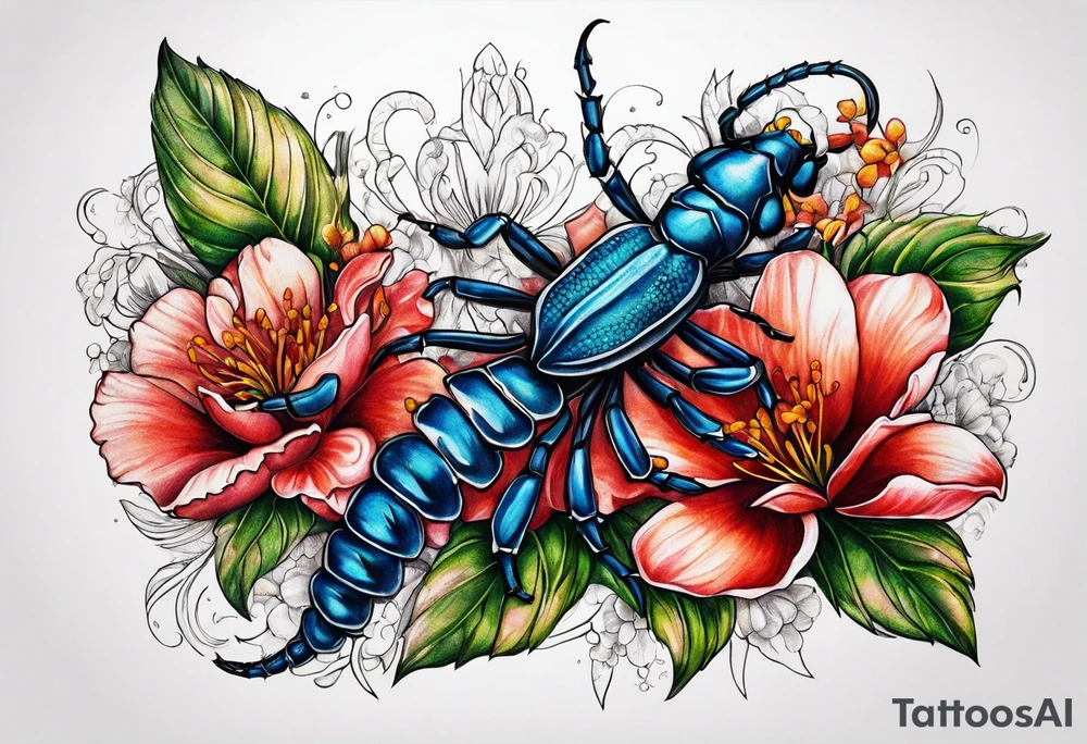 scorpion blood flowers tattoo idea