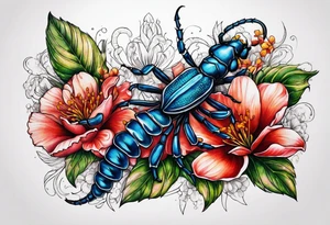 scorpion blood flowers tattoo idea