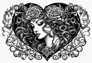 Gothic Medusa inside of a heart blackwork tattoo idea