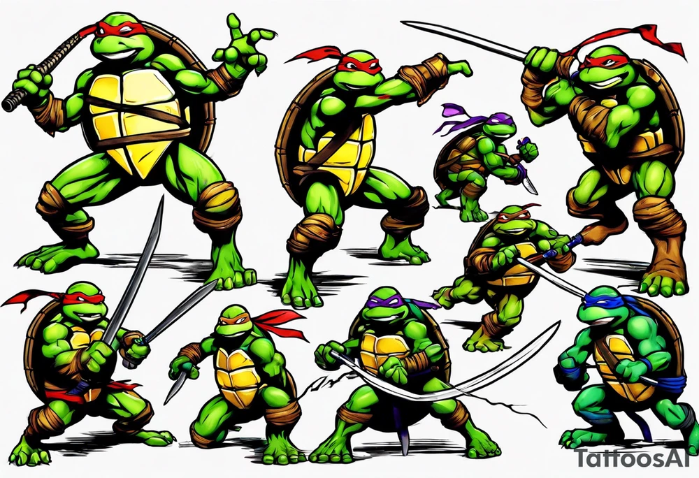 teenage mutant ninja turtles fighting scene tattoo idea