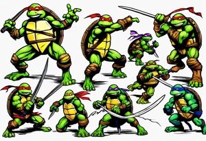 teenage mutant ninja turtles fighting scene tattoo idea