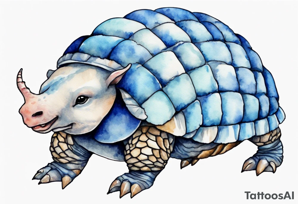 a blue fur-covered armadillo with the shell of a turtle tattoo idea