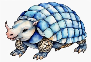 a blue fur-covered armadillo with the shell of a turtle tattoo idea