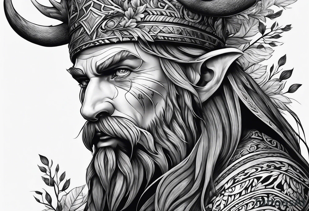 Leshy with Russian pattern tattoo idea