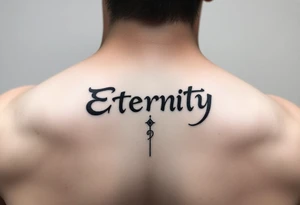 Eternity in
 font Japanese style going down on neck tattoo idea