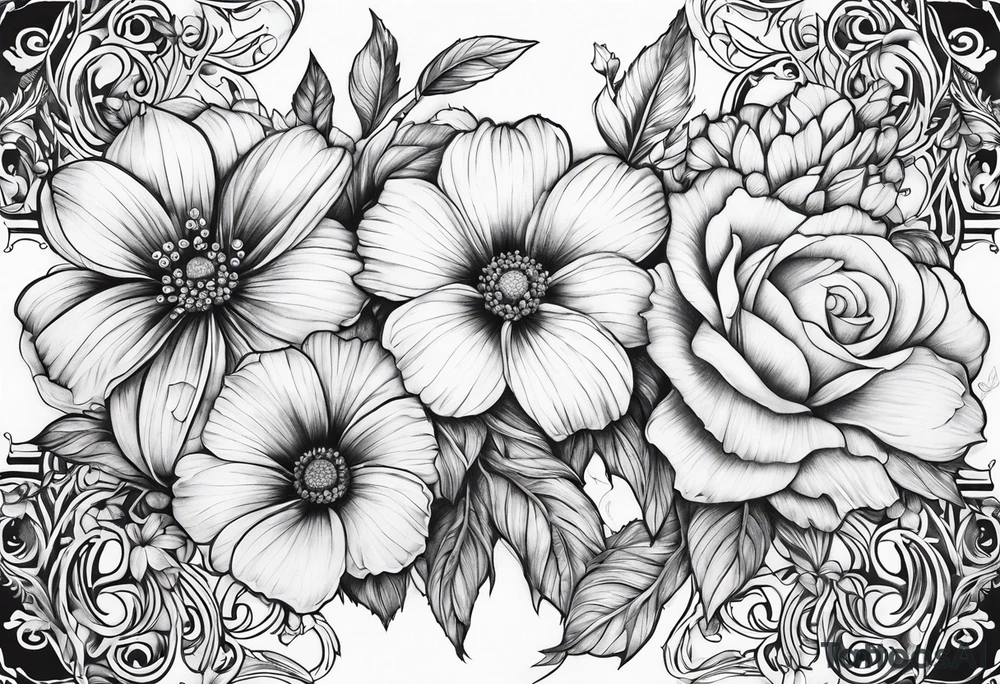 Flowing scripture with flowers tattoo idea