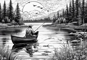 angel fishing in a lake tattoo idea