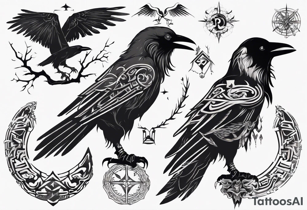 nordic style raven tattoo idea