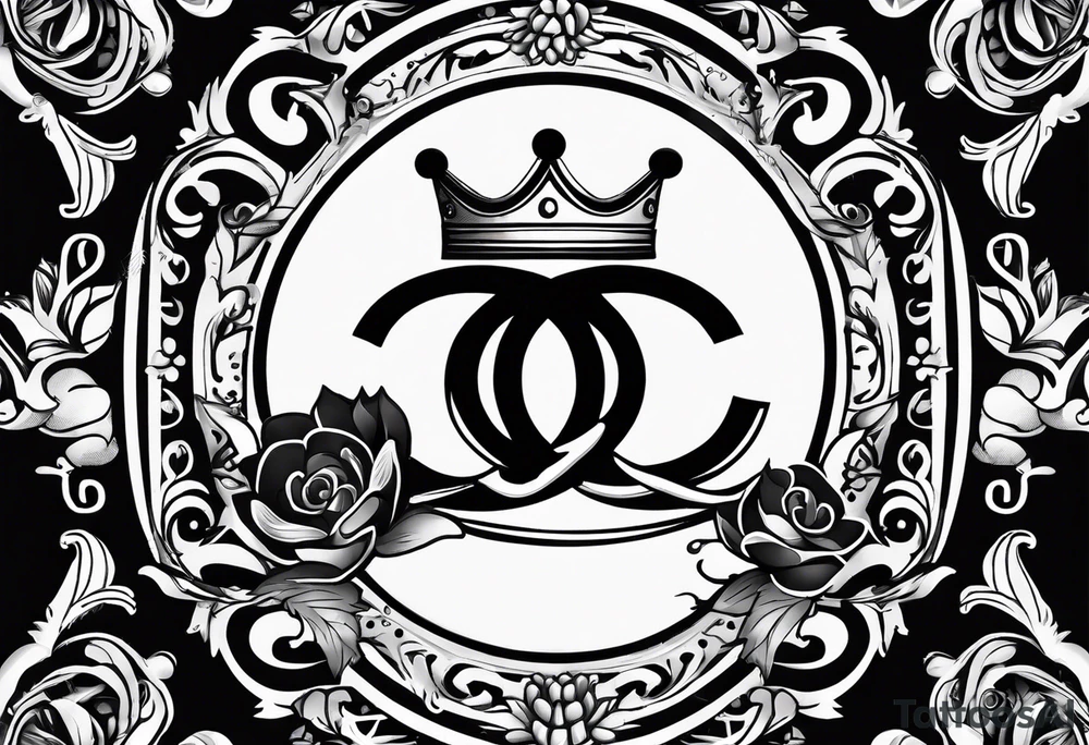 Chanel logo symbol with king crown on top tattoo idea