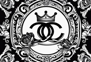 Chanel logo symbol with king crown on top tattoo idea