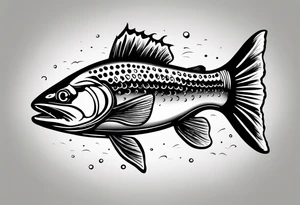A small tattoo with a shaded trout and text that says, 'Como la trucha...' drawn with fine lines." tattoo idea