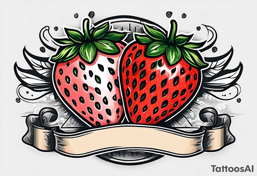 Simple strawberry with banner around it tattoo idea