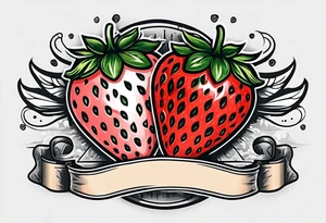 Simple strawberry with banner around it tattoo idea