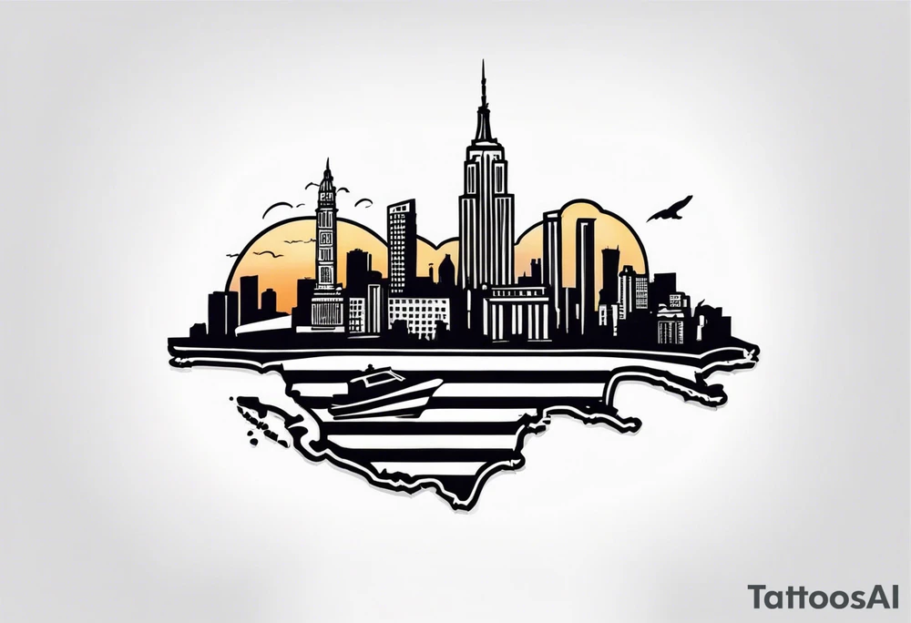 NYC skylinesurrounded by the island of cuba tattoo idea