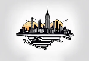 NYC skylinesurrounded by the island of cuba tattoo idea