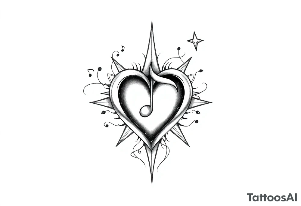 music note heart star tattoo idea