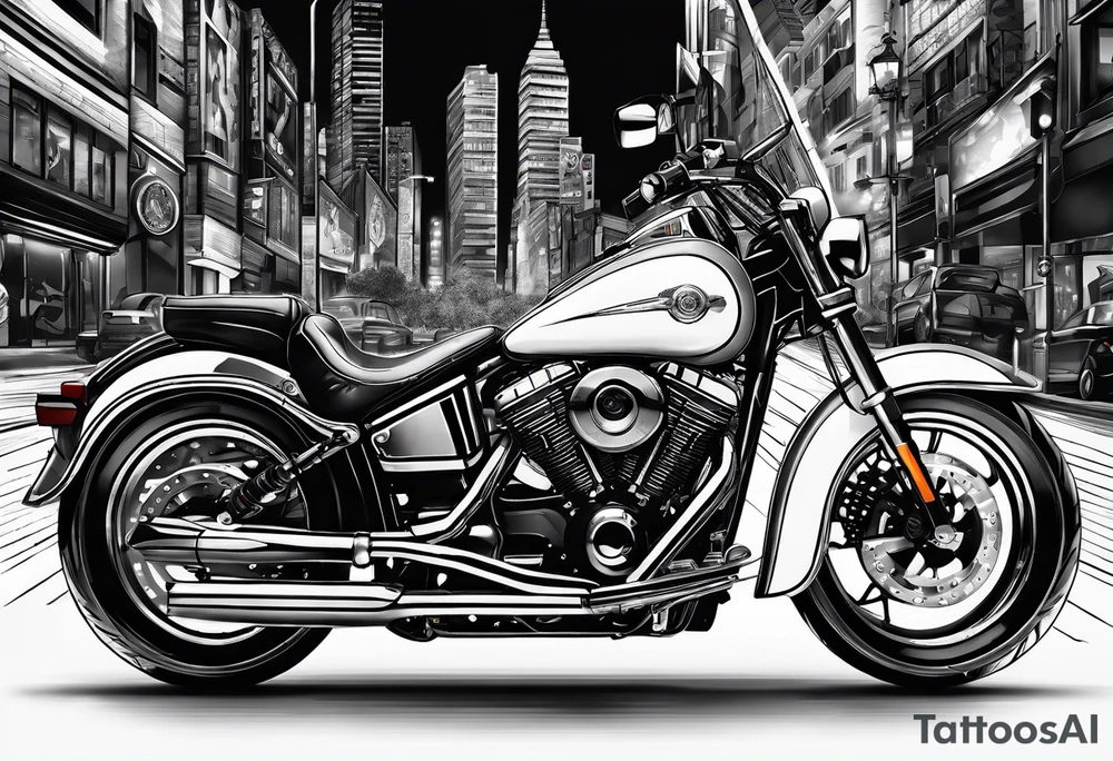 motorcycle riding at night in the city tattoo idea