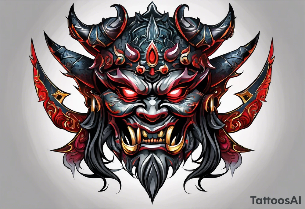 Protection against evil Oni mask tattoo idea