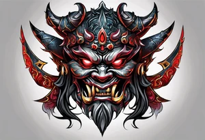 Protection against evil Oni mask tattoo idea