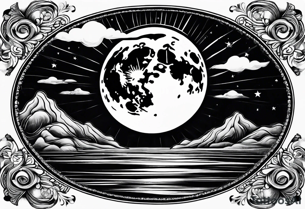 The moon rising over the ocean tattoo idea