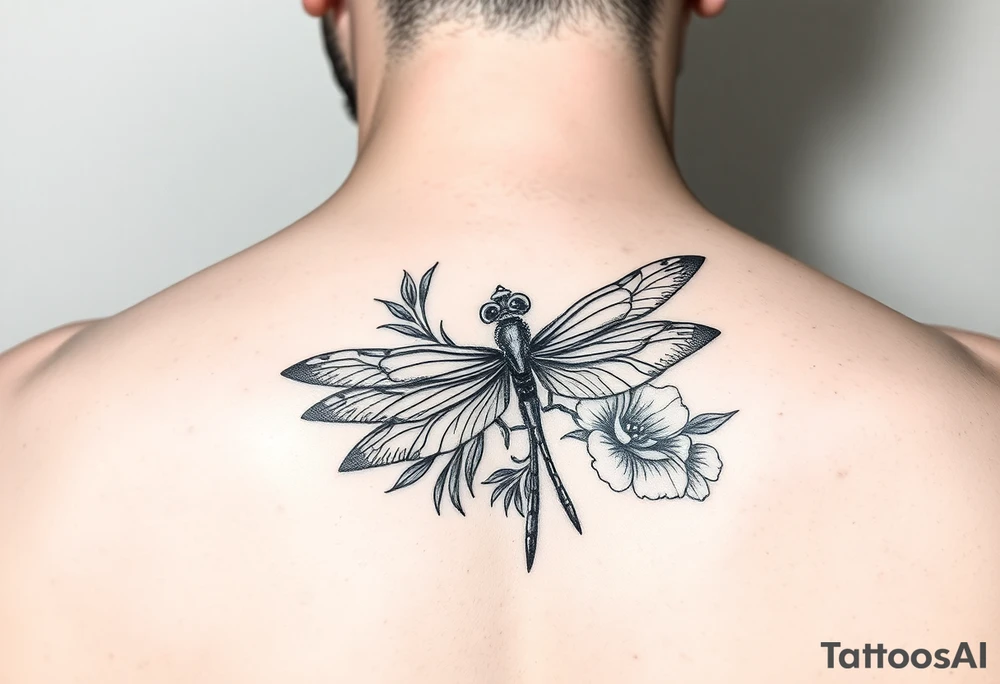 Tattoo  ecrit 'dinna fash'. style celtique linge noir fin avec fleur ecossai et dragonfly. position du tattoo main vers le pouce allonger tattoo idea