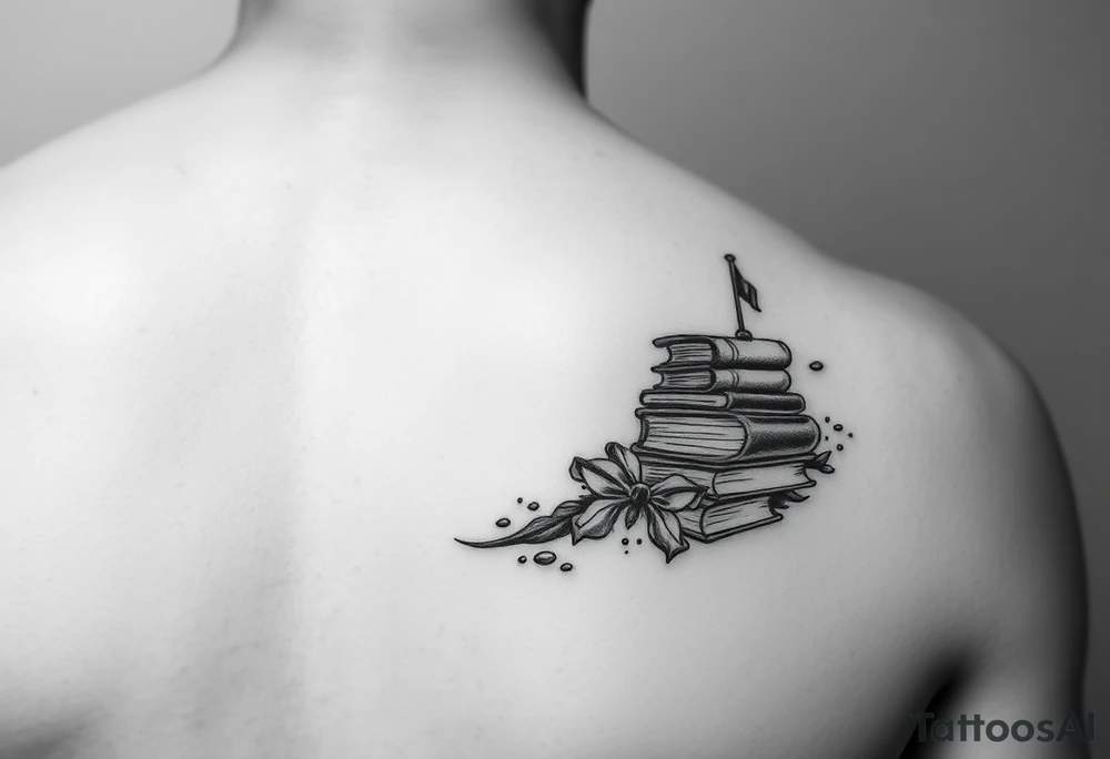 A black and white tattoo that will go on side of the wrist. This is for someone who loves ocean, travel and books. tattoo idea