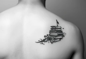 A black and white tattoo that will go on side of the wrist. This is for someone who loves ocean, travel and books. tattoo idea