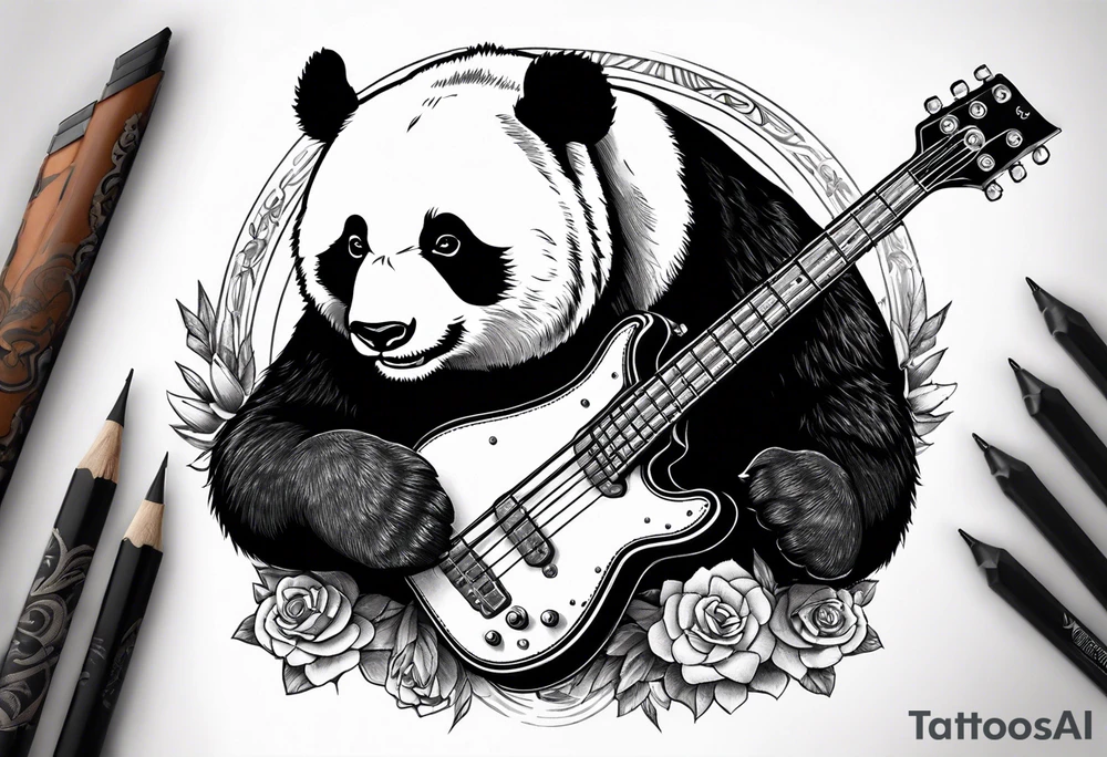 A panda playing the bass guitar tattoo idea