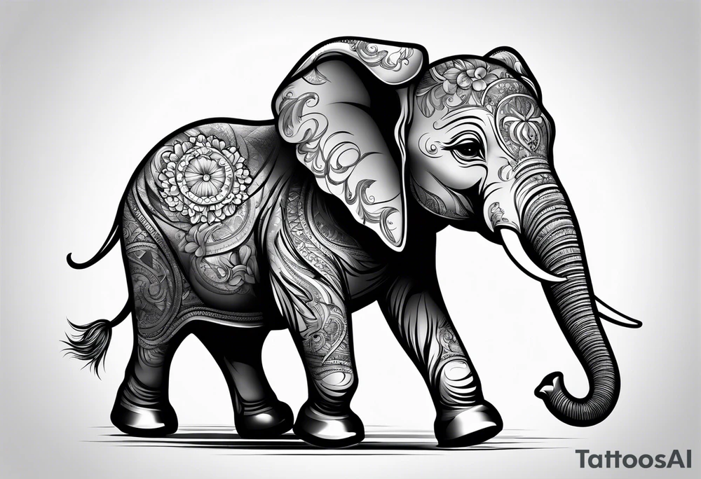 Cartoon baby elephant skating tattoo idea
