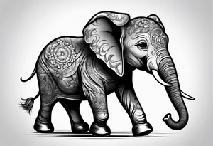 Cartoon baby elephant skating tattoo idea