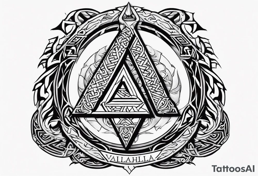 Valhalla sword shield dragon axe Valknut tattoo idea