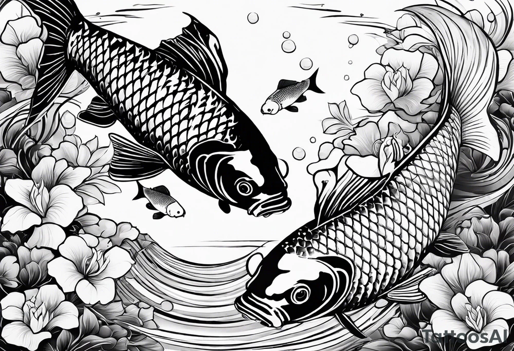 carp koi for two best friends, two names: Iris and Aurora, tattoo idea