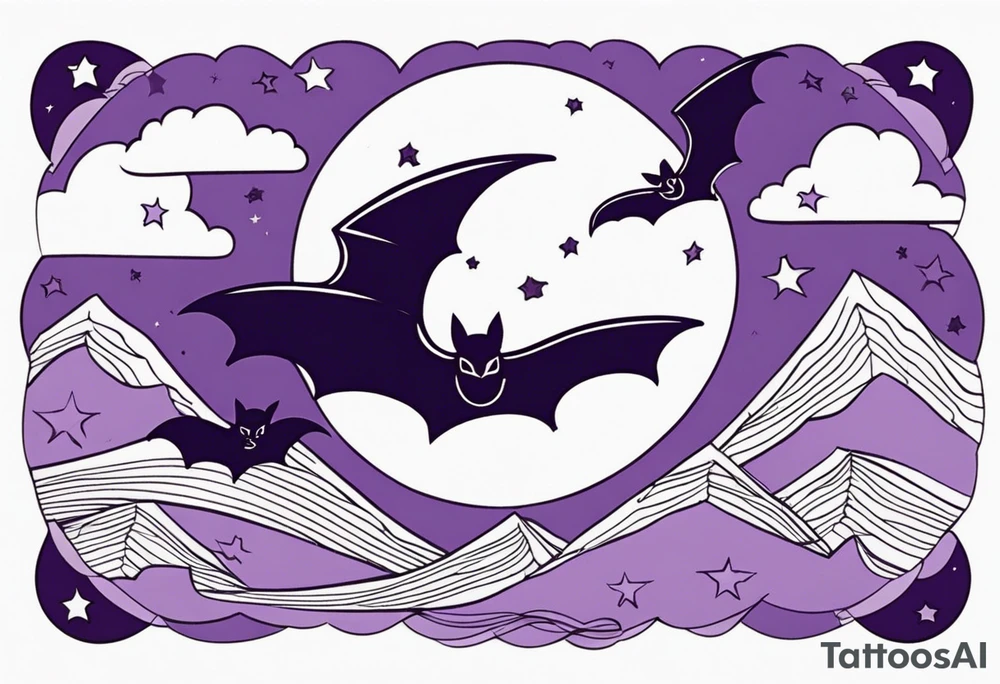 Purple bats and moon tattoo idea