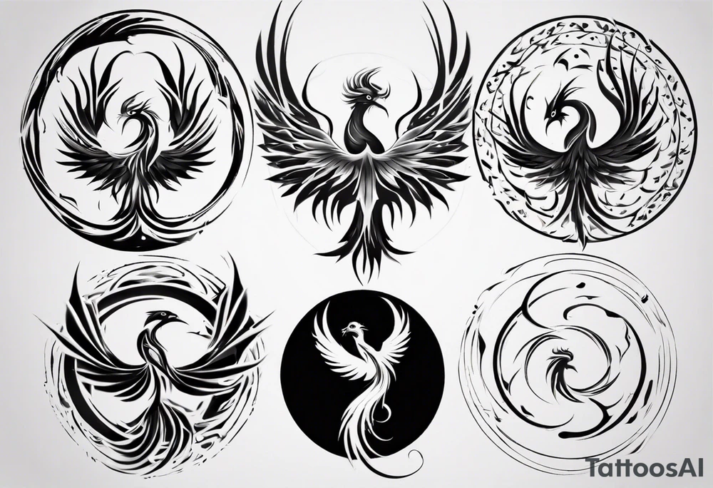Phoenix rising blending in circles tattoo idea