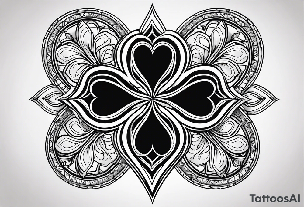 A black heart shaped 5 leaf clover full sleeve tattoo idea
