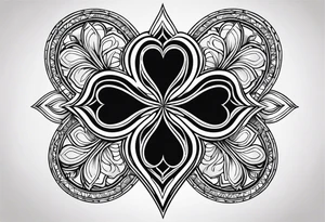A black heart shaped 5 leaf clover full sleeve tattoo idea
