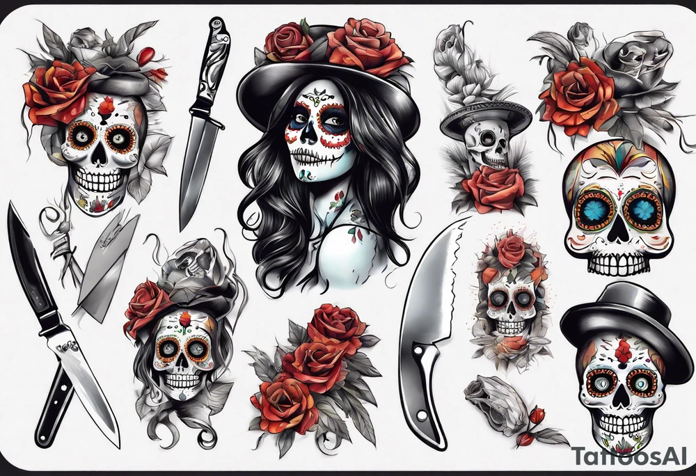La catrina, cooking, day of the dead, knives, skull tattoo idea