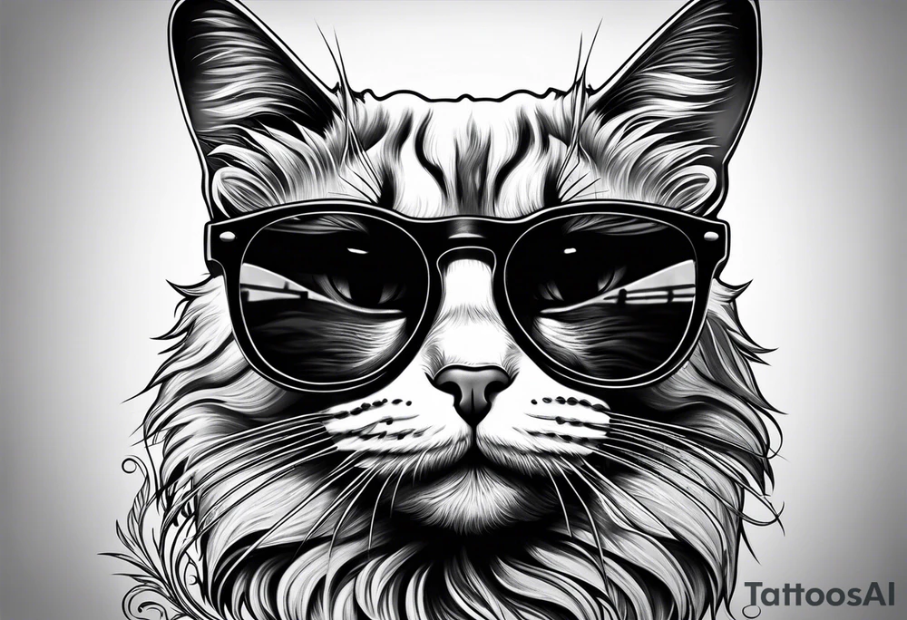 cat with sunglass tattoo idea