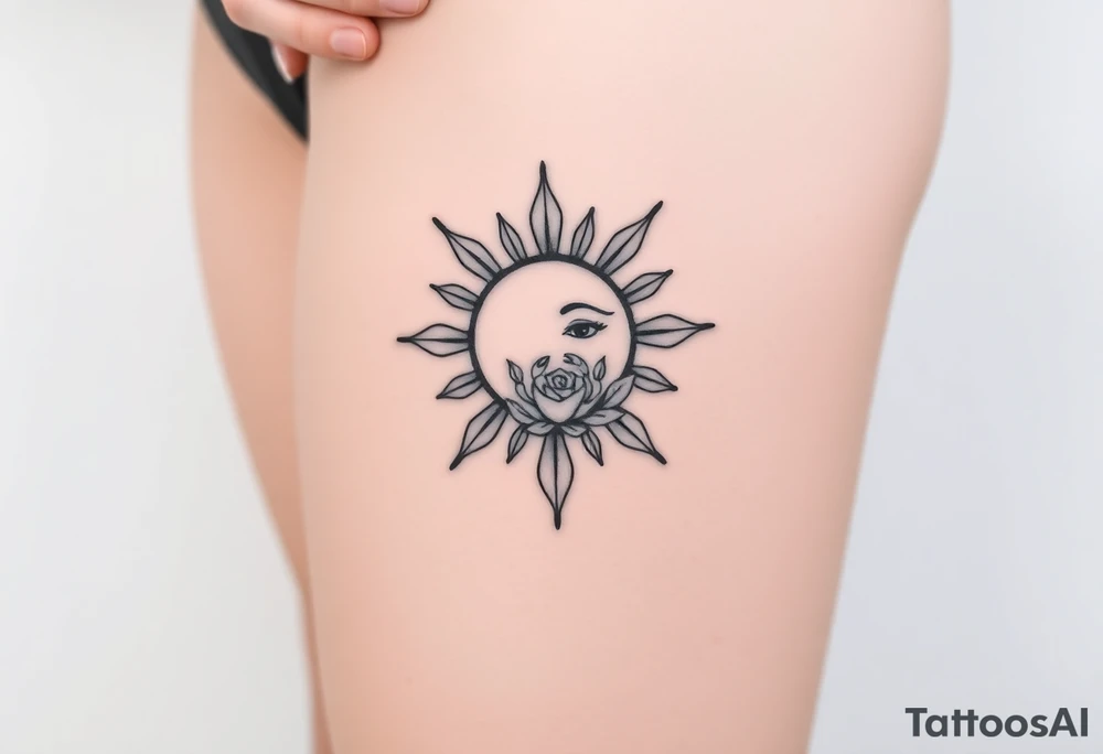 Traditional old
School sun with simple face, Sun, rose and crab old school style henna style tattoo idea