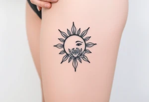 Traditional old
School sun with simple face, Sun, rose and crab old school style henna style tattoo idea