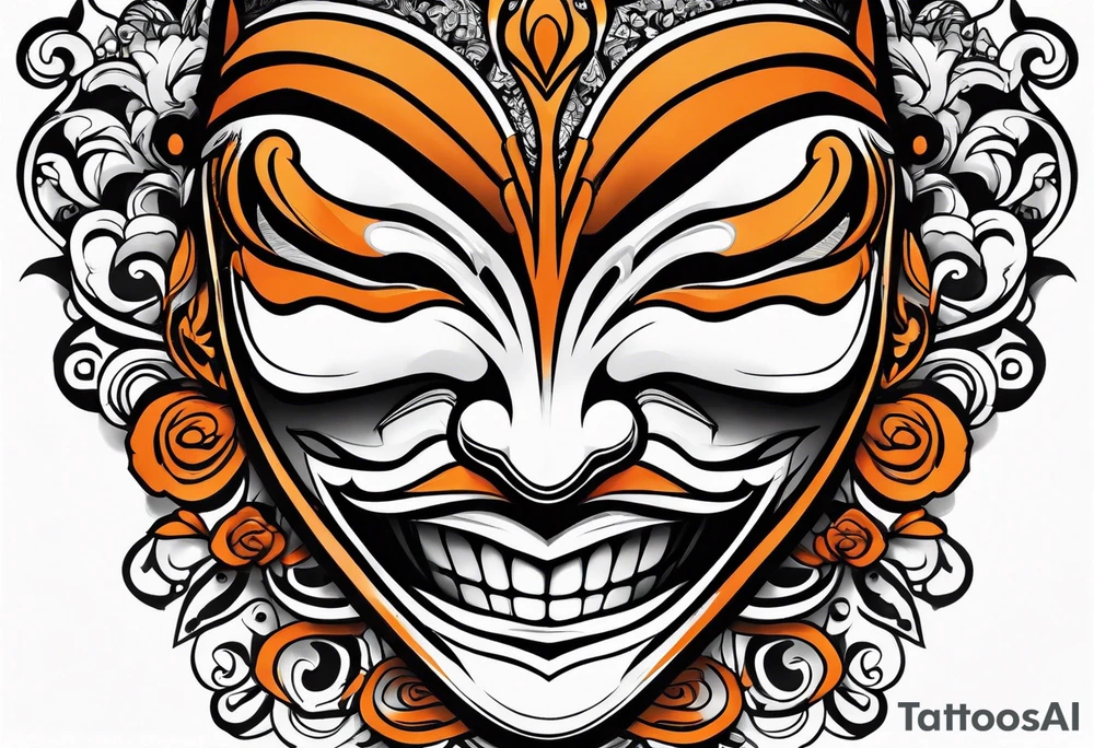 Laughing mask that is orange and black simple tattoo idea Laughing mask that is orange and black simple tattoo idea