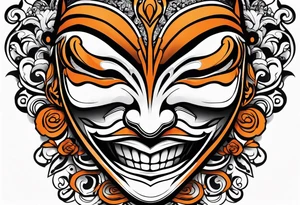 Laughing mask that is orange and black  simple tattoo idea