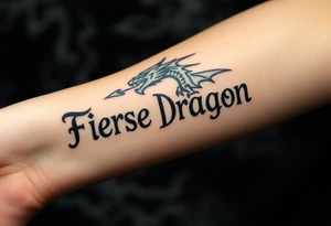fierce dragon breathing iridescent fire against stormy skies tattoo idea