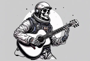 Skeleton astronaut playing acoustic guitar tattoo idea
