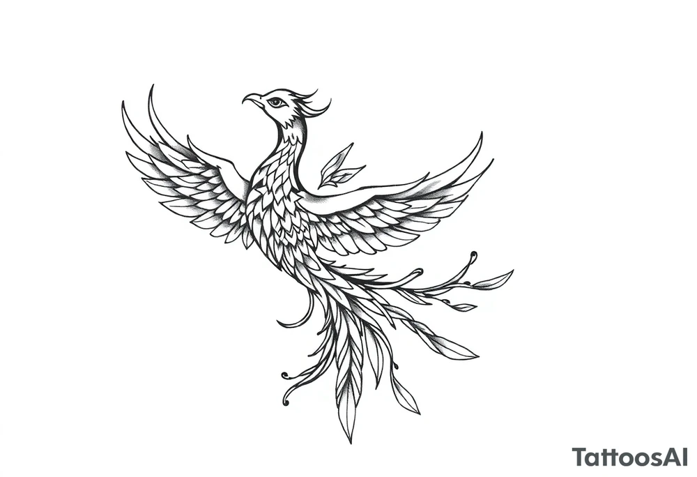 magnificent phoenix rising from golden flames with trailing embers tattoo idea