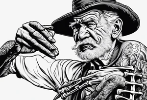 old man in cloake fighting with a skeleton tattoo idea
