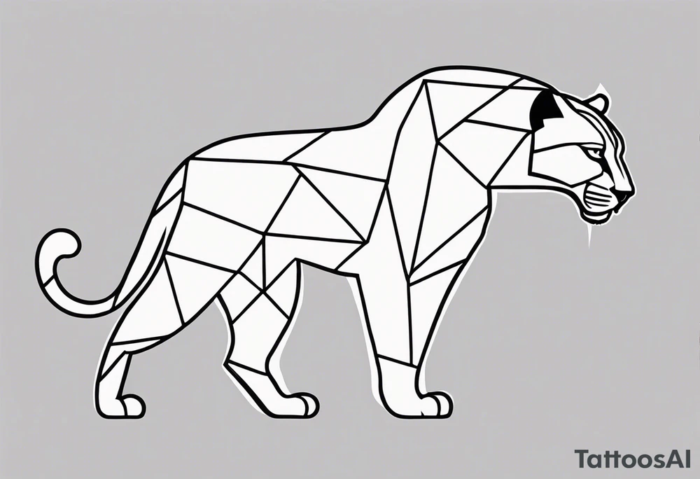 A black-and-white silhouette of a panther in mid-transformation from fire to ice. The panther's body is outlined in bold, fluid black lines, with one half covered in sharp, jagged shapes suggesting flames, while the other half is represented by crystalline, angular forms indicating ice. The transition between the two elements is depicted through a blend of sharp, contrasting lines, where the fluidity of the transformation is emphasized by dynamic, abstract shapes. The dark background is stark and minimal, with swirling, motion-like lines in black to hint at the movement and fluidity of the change. The entire image focuses on bold silhouettes, capturing the dramatic contrast of fire and ice without gradients, creating a powerful, minimalist representation of the panther's transformation. tattoo idea