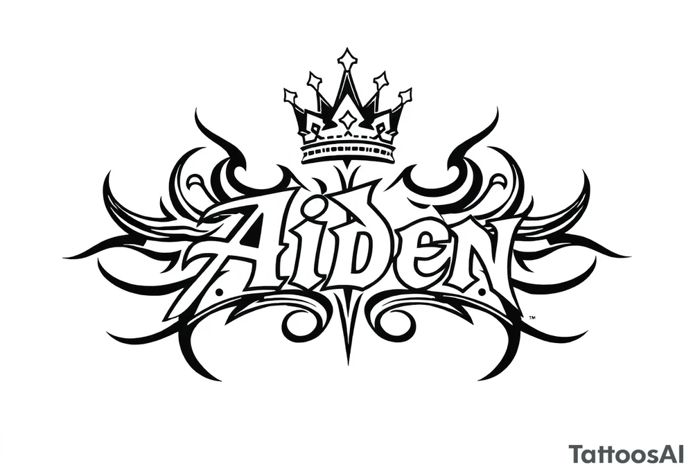 The name Aiden with a kings crown above the A tattoo idea